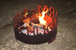 Feuerstelle mit Worten "Kuschelig, warm, schön"